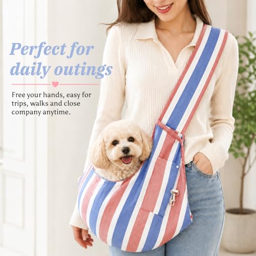 Small Pet Sling Carrier Breathable Texture with Pocket Pet Cross Body Shoulder Bag Dog Cat for Outdoor Travel(Color Stripe) - color: colourful