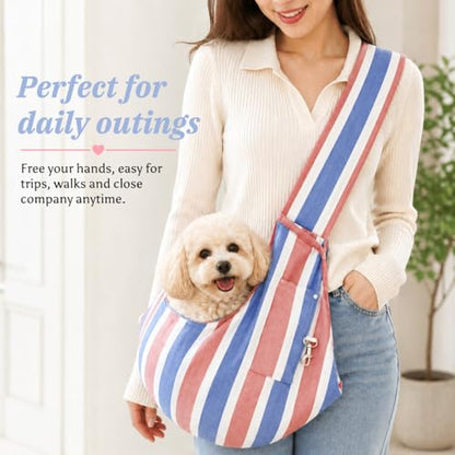 Small Pet Sling Carrier Breathable Texture with Pocket Pet Cross Body Shoulder Bag Dog Cat for Outdoor Travel(Color Stripe) - color: colourful