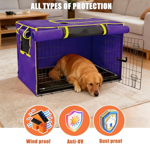 48-Inch Purple Dog Crate Cover – Light-Blocking Protective Cover with Roller Shades, Sound-Dampening Sunshade for Wire Kennels, Features Breathable Side Window (Cover Only) - color: Purple, size: 48.0"L x 30.0"W x 33.0"H