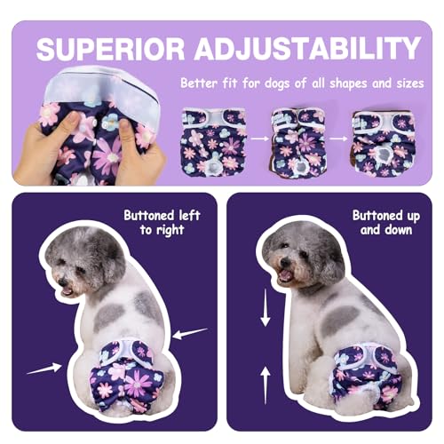 Pet Soft Washable Female Diapers (3 Pack) Female Dog Diapers, Comfort Reusable Doggy Diapers for Girl Dog in Period Heat (Bloom, M) - size: Medium:14''-19''