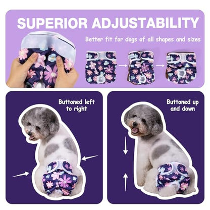 Pet Soft Washable Female Diapers (3 Pack) Female Dog Diapers, Comfort Reusable Doggy Diapers for Girl Dog in Period Heat (Bloom, M) - size: Medium:14''-19''