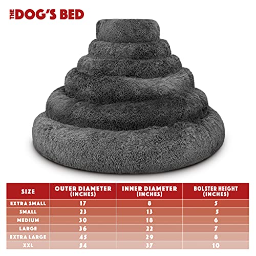 The Dog’s Bed Calming Donut Dog Bed, Plush Faux Fur Round Cuddler Nest – CertiPUR-Certified Foam, One-Piece Design, Raised Bolster – Large (36"), Grey