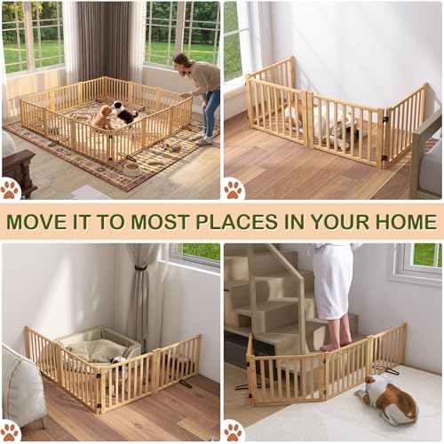Wooden Freestanding Dog Gate Indoor, 16.9" H No-Painted Dog Gates for Doorways, Pet Gate for Stairs, Foldable Doggy Gate - 4 Panels - size: 【4 Panels】H:16.9"
