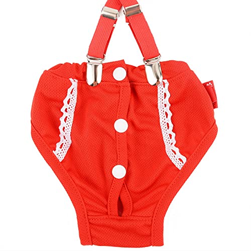 SMALLLEE_LUCKY_STORE Red Lace Girl Dog Diapers for Female with with Suspender Washable Reusable Cloth Sanitary Pants for Heat Cycle Incontinence Puppy Training - size: XS
