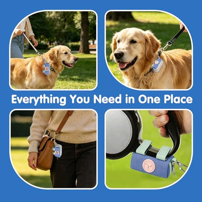 Dog Poop Bag Holder for Leash, Zippered Canvas Poop Bag Dispenser Pouch with Velcro Straps & Metal Carabiner Clip, Holds Keys & Treats for Daily Dog Walking - color: Light Green