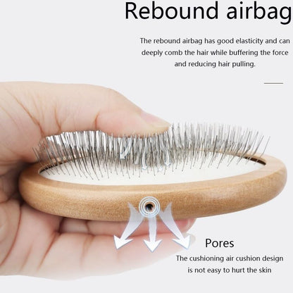 Dog Pin Brush, Airbag Pet Grooming Wooden Comb, Stainless Steel Round Pin Comb, Wooden Handle, Removes Shedding, Tangled Dead Hair, Suitable for Long-haired or Short-haired Cats and Dogs(Large)