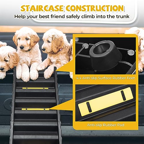 COZIWOW Portable Dog Car Ramps 61" L Folding High Traction Pet Stairs for Vehicles,SUV/Truck,Lightweight Ladder Ramp for Dogs Old Cats to High Bed,Couch-Easy Storage,Supports up to 165lb