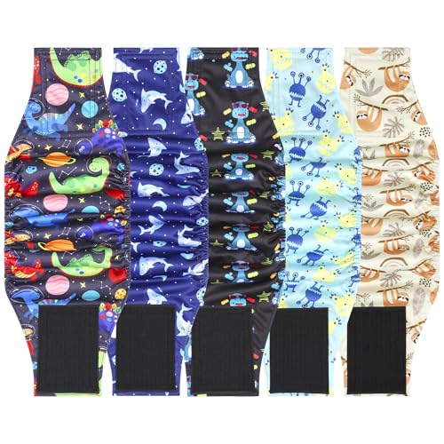 5 Pack Dog Diapers Male Reusable, Premium Belly Bands for Male Dogs, High Absorbing Male Dog Pee Wraps for Doggie in Incontinence or Excitable Urination and Training, Dino M - color: Dino, size: M