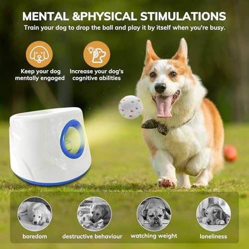 Dog Ball Launcher, Chuck It Ball Launcher, Dog Balls Thrower with 10 2.28-inch Balls, 3 Adjustable Distances, Indoor/Outdoor Toy for Small/Medium Dogs, Rechargeable - color: Dog Ball Launcher-blue