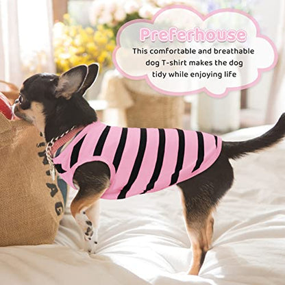 Pet Dog Striped T-Shirt Dogs Cats Cotton Vest Spring Summer Pet Apparel Tee Shirt Suitable for Small and Medium Large Pets French Bulldog Bichon - color: Light Pink-Vest, size: Small