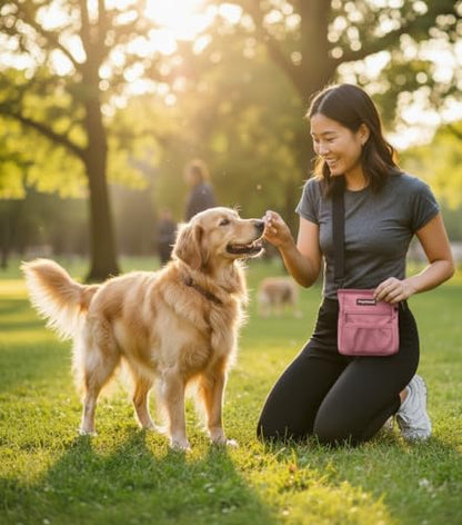 Dog Treat Pouch for Training – Magnetic Dog Treat Bag with Belt Clip & Poop Bag Dispenser – Hands Free Carry Pouch with Auto-Close Access & Shoulder Strap – Durable Pet Gear –Light Pink - color: Light Pink