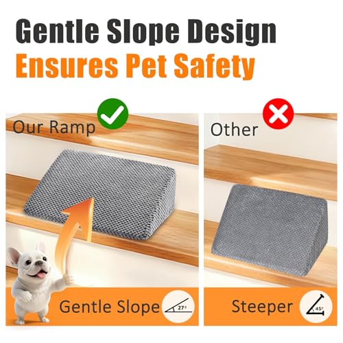 Dog Ramp for Stairs, Non-Slip Stair Wedges with Gentle Slope, Pet Ramp with Washable Cover and Self-Sticky Pads for Safe Climbing, Gray, 6 Pack - size: Dark Gray 6-Pack