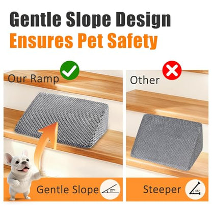 Dog Ramp for Stairs, Non-Slip Stair Wedges with Gentle Slope, Pet Ramp with Washable Cover and Self-Sticky Pads for Safe Climbing, Gray, 6 Pack - size: Dark Gray 6-Pack