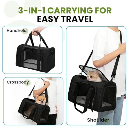 Soft-Sided Cat Carrier Expandable Pet Carrier Airline Approved Mesh Travel Carrier Up to 22lbs for Cats Small Dogs Collapsible Escape-Proof with Shoulder Strap Washable (20x13x13 Black) - color: Black, size: 13.4"L x 13.4"W x 20.1"H