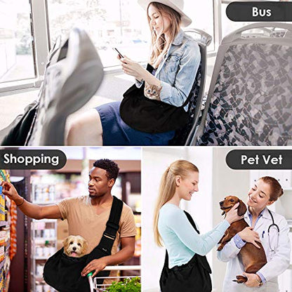 Lukovee Dog Sling Carrier, Hard Bottom Support & Adjustable Soft Padded Shoudler Strap Dog Slings for Small Dogs, Dog Purse with Drawstring Mesh Opening & Zipper Pockets for Puppy Cat Pet (Black) - color: Black