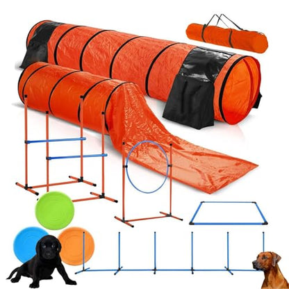 Dog Agility Training Equipment Set, Pet Outdoor Games Starter Kit,Obstacle Course,with Tunnel, Jump, Hurdle, Weave Poles