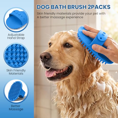 Double-Sided Pet Grooming Rake - 4-in-1 Professional Pet Grooming Kit Deshedding Dematting Tool for Dogs Cats Extra-Wide Grooming Brush & Deshedder Comb for Long & Short Haired Pets (Blue Kit 4PCS) - color: Blue Kit 4PCS