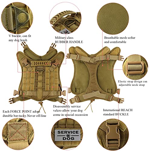 Tactical Service Dog Vest Harness for Medium Large Dog, Military K9 Training Dog Vest with Molle & Loop Panels Adjustable Tactical Harnesses with Handle (M, Khaki) - color: Khaki, size: Medium (Pack of 1)