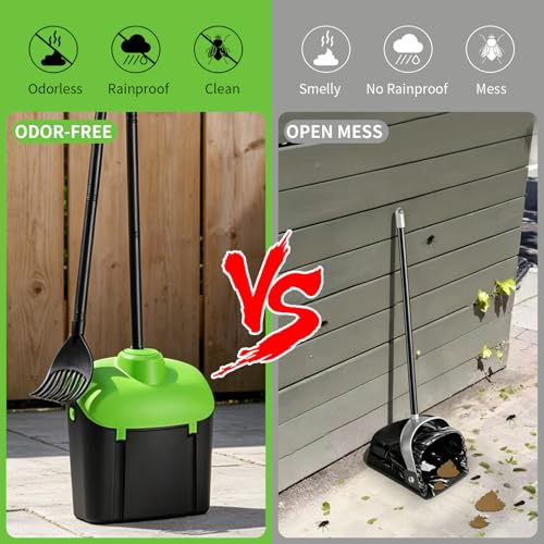 ienjoyed 40" Tall Dog Pooper Scooper with 100 Bags Attachment, Large Capacity Swivel Bin and Rake Metal Pole, Long Handle Pooper Scooper for Large Dogs, Dog Poop Scoop for Yard (Green) - color: Green