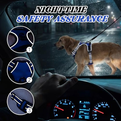 Funfox No Pull Dog Harness, Adjustable Pet Vest with Control Handle & Front Clip, Reflective Design for Small Medium Large XL Dogs, Blue M - color: Blue, size: M