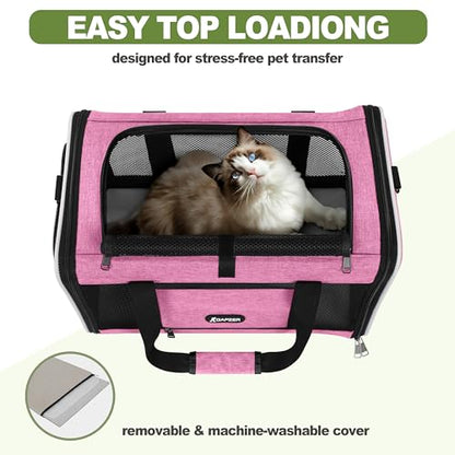 GAPZER Cat Carrier 18x11x11 Delta Airline Approved, Easy Load Soft Pet Plane Travel Bag 15 pounds, Teacup Dog Crate 12 lbs, Yorkie Kennel Carrying Case, Kitten Toy Poodle Mesh Cage up to 20lbs Pink - color: Pink