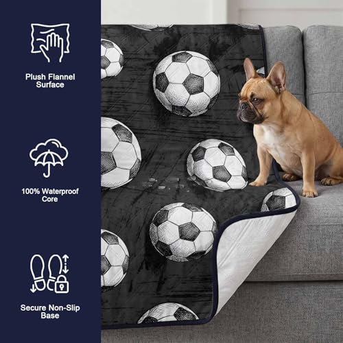 Pee Pads for Dogs,Black Footballs Washable Waterproof Dog Training Pad,Balls Sports Games Retro Charcoal Texture Non-Slip Pet Feeding Mat,Puppy Potty Pad,Dog Crate Pad for Dogs & Cats 24x18In - size: 24"L x 18"W