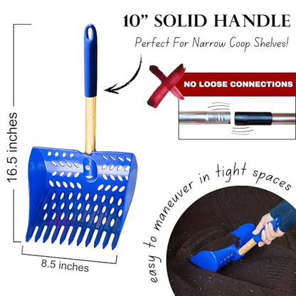 The Coop Scoop® Shelf 2-in-1 Chicken Poop Scooper & Rake – Made in The USA, Durable Sand Sifting Litter Shovel for Chicken Coops & Small Farm Animals (Shelf 10" Handle) - size: SHELF 10" Handle