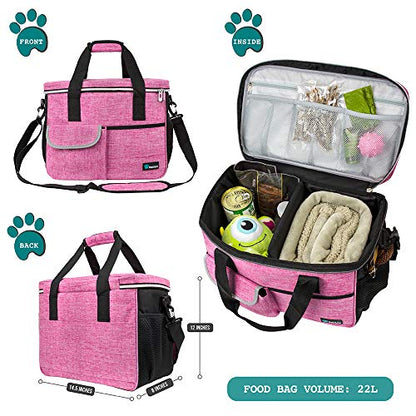 PetAmi Dog Travel Bag Organizer, Pet Travel Kit with 2 Food Containers & 2 Collapsible Dog Bowls, Pet Supplies Tote with Luggage Sleeve, Weekend Road Trip Camping Essentials, Pink, Medium - color: Pink, size: Medium - 14.5"L x 8"W x 12.0"H