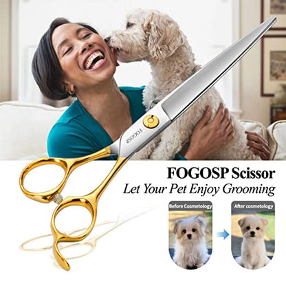Professional Dog Grooming Scissors Straight 7.5" Pet Grooming Shears for Cutting Small Dogs Cat Thick Hair Japan 440C Stainless Steel Right Handed(7.5in Straight, Gold) - size: 7.5 inch, style: Straight