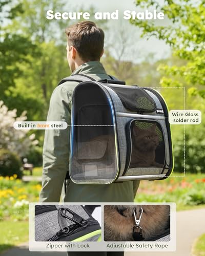 pecute Cat Backpack Expandable, Cat Carrier Backpack with Breathable Window - color: Grey, size: 12.6"L x 10.2"W x 16.5"H