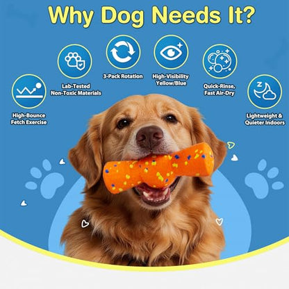 Kimee Dog Ball Stick Bone Chew Toy for Aggressive Chewers, 3 in 1 ETPU Durable Dog Toy Set, Interactive Fetch & Teething Cleaning, Floating Water Toy for Large Medium Small Puppies