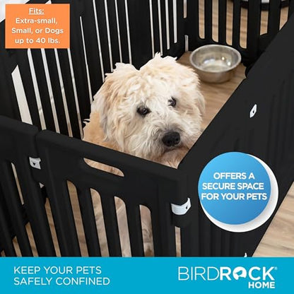 BIRDROCK HOME Dog Playpen w/Door, 12 Panel, 25.6in H | Strong Plastic, Non-Slip Puppy Playpen, Secure Pet Gate | Indoor Outdoor Fence | Configurable Panels | Small to Medium Pets - Black - color: Black, style: 12 Panels