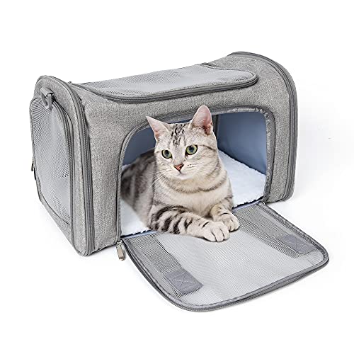 Mile High Life | Outdoor Travel Pet Carrier | Kitty Puppy Cat Carriers | Collapsible Dog Carrier for Small Medium Dogs | Cat Crates w Breathable Mesh with Soft-Sided (Grey, Large) - size: Large