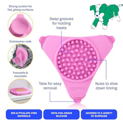 Aquapaw Lick Mat for Dogs 2-Pack XL & Small, Suction Cup Dog Slow Feeder Pad & Licking Mat for Peanut Butter Treats – Calming Dog Bathing Aid, Stress Relief & Mental Stimulation for All Breeds - Pink - size: 2-Pack XL & Small
