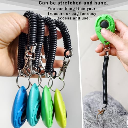 Pet Training Clicker with Wrist Strap - Dog Training Clickers for Puppy, Cat, Potty, Bird, Horse, Pet, Trainer Training Tools, Behavior Aids (Aqua + Jade Green + Blue + Lime Green)