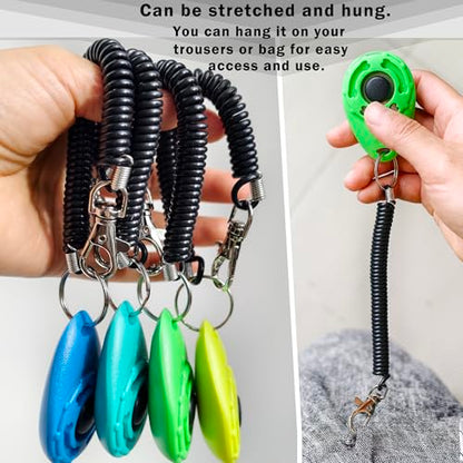 Pet Training Clicker with Wrist Strap - Dog Training Clickers for Puppy, Cat, Potty, Bird, Horse, Pet, Trainer Training Tools, Behavior Aids (Aqua + Jade Green + Blue + Lime Green)