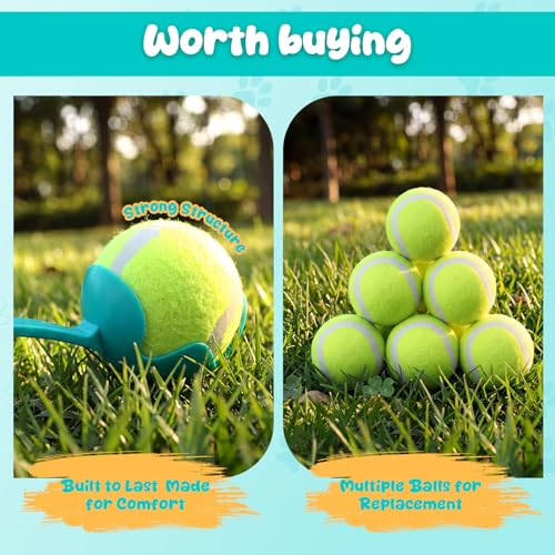 Junkin 2 Pcs 12.6-inch Dog Ball Launcher with 6 Pcs 2.5-inch Tennis Balls Pet Dog Thrower Fetch Toy for Dogs 20-60 lb Outdoor Training Park Backyard Beach