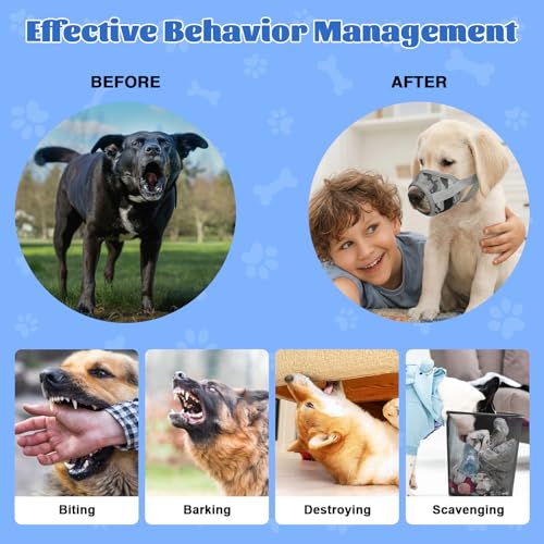 Dog Muzzle with Escape-Proof Elastic Neck Collar, Soft Breathable Air Mesh Mouth Cover Stops Biting Barking Chewing Allows Drinking Panting, Adjustable Muzzle for Small Medium Large Dogs - color: Gray, size: L