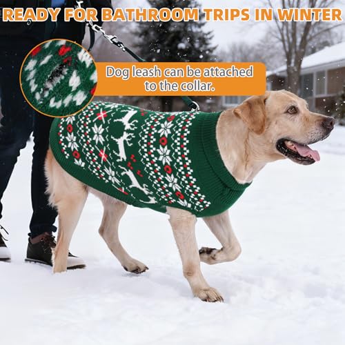 KOOLTAIL Christmas Dog Sweater, Cold Weather Pullover Classic Knitwear, Reindeer Snowflake Pattern Thick Warm Winter Pet Clothes, Cable Knit Sweaters for Small Medium Large Dogs Boy Girl, Green L - color: Green, size: Large