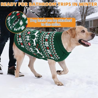 KOOLTAIL Christmas Dog Sweater, Cold Weather Pullover Classic Knitwear, Reindeer Snowflake Pattern Thick Warm Winter Pet Clothes, Cable Knit Sweaters for Small Medium Large Dogs Boy Girl, Green L - color: Green, size: Large