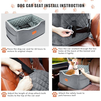 AlfaTok Memory Foam Booster Dog Car Seat for Medium Dogs Under 45 LBS, Elevated Pet Car Seat with Detachable Washable Cover, Anti-Slip Sturdy Dog Booster Seat with Seat Belt for Back Seat Travel