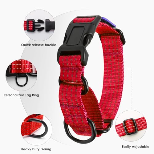 Martingale Dog Collar, Reflective No Pull Training Collar with Quick Release Buckle & USA Flag, Heavy-Duty Nylon, Adjustable for Small Medium Large Dogs (M,Red with Flag - color: Red with Flag, size: M (1" x 15.5"-19.5")
