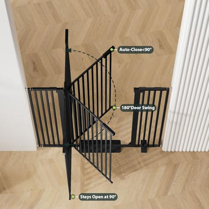 51'' Extra Tall Cat Gate Barrier for Doorways Hallways, Pressure Mounted Pet Dog Gates No Drilling Auto Close, Cat Fence Indoor Climb Proof 30-32.6'' Wide (Black) - size: 30''-32.6''Wide