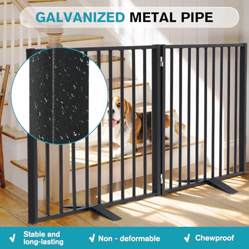 Snagle Paw Extra Wide Dog Gate,Free Standing Dog Fence with Door, Up to 52 Inch Wide Pet Gate with Support Feet for Stairs, Hallways, Doorways, Yard (Black, 2 Panels) - size: Up to 52" W, 2 Panels, Black