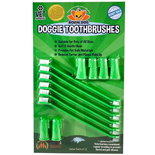 Bodhi Dog Toothbrush Combo Pack - Soft Finger & Dual-Ended Brushes - Gentle Bristles for Dogs & Cats - Easy Teeth Cleaning (6 Long & 6 Finger) - size: 1 Count (Pack of 12)