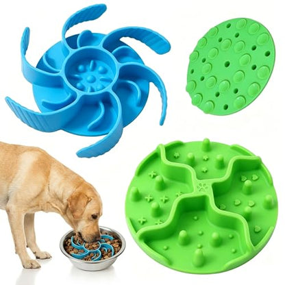 2PCS Slow Feeder Insert for Dog Bowls – Silicone Inserts that Turn Regular Bowls Into Slow Feeder Bowls, Fits Most Flat-Bottom Pet Bowls, Strong Suction Cups, Dishwasher Safe