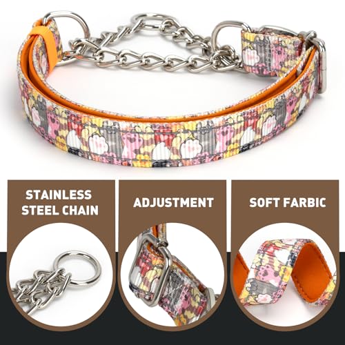 No-Pull Martingale Dog Collar with Chain - Adjustable Anti Pull Training Collar, Safe Choker Control Limited Slip Walking Training Dog Collars （Cute Dog Paw Print XL） - color: 12, size: XL