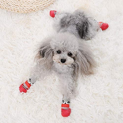 Dog Cat Boots Shoes Socks with Adjustable Waterproof Breathable and Anti-Slip Sole All Weather Protect Paws(Only for Tiny Dog) (L, Red) - color: Red, size: Large (Pack of 4)