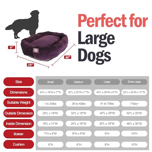 Majestic Pet 40 Inch Micro Velvet Calming Dog Bed Washable – Cozy Soft Round Dog Bed with Spine for Head Support - Fluffy Donut Puppy Mat 40x29x9 (inch) Large – Aubergine - color: Aubergine