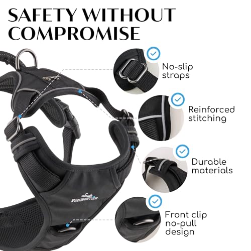 Freudentier No Pull Dog Harness with Handle – Soft Breathable Mesh Padding, Front & Back Clips, Adjustable & Reflective Front Range Harness for Small, Medium & Large Dogs (Black, M) - color: Black, size: M